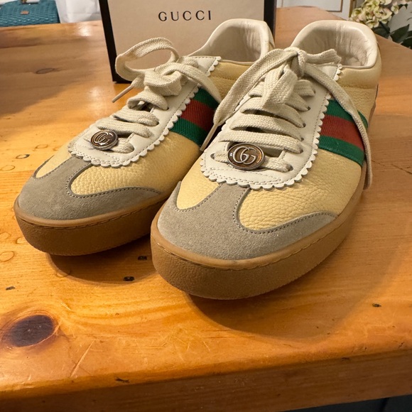 Gucci Tricolor Leather and Suede G74 Sneakers Size 38+, 8.5, includes box - Picture 6 of 10